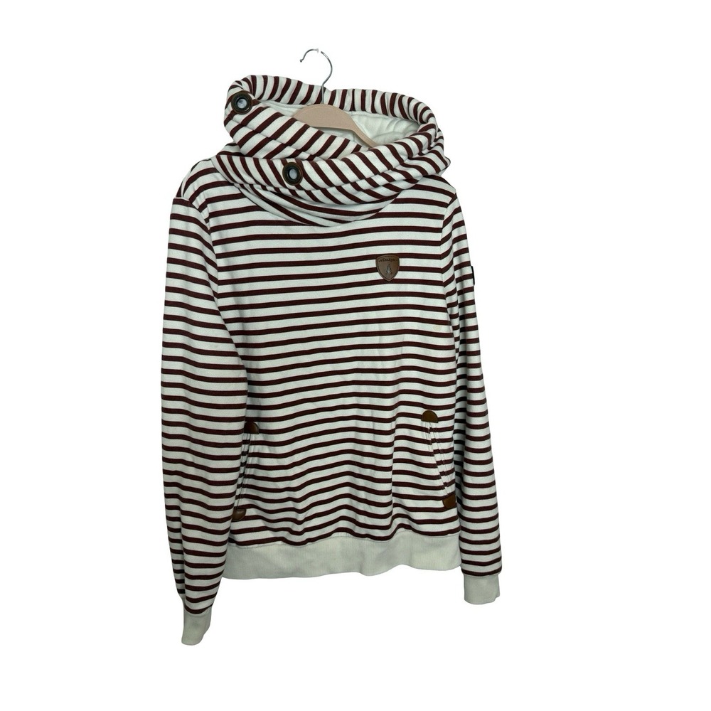 Wanakome Women's Artemis Striped Pullover Hoodie Red White Terry L Pockets